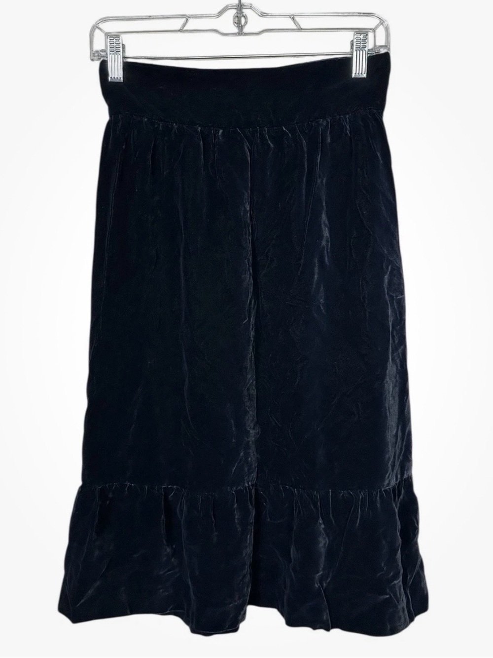Miu Miu Crushed Velvet Ruffled Hem Skirt Midnight Blue Side Zip Lined
Size 40